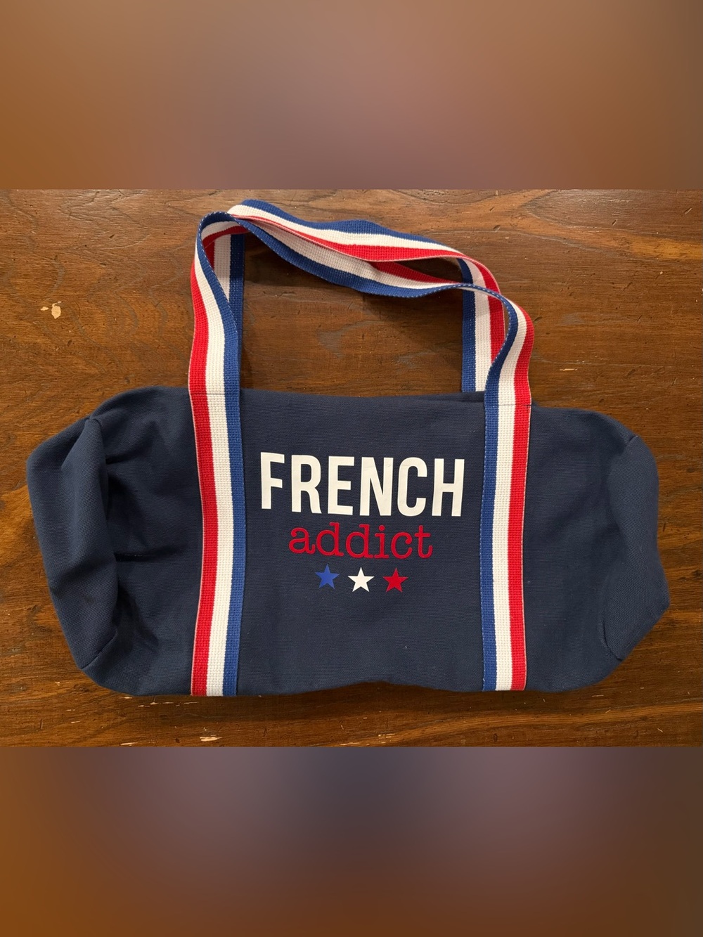 French Addict Navy Canvas Tote with Red, White & Blue Straps Made in France